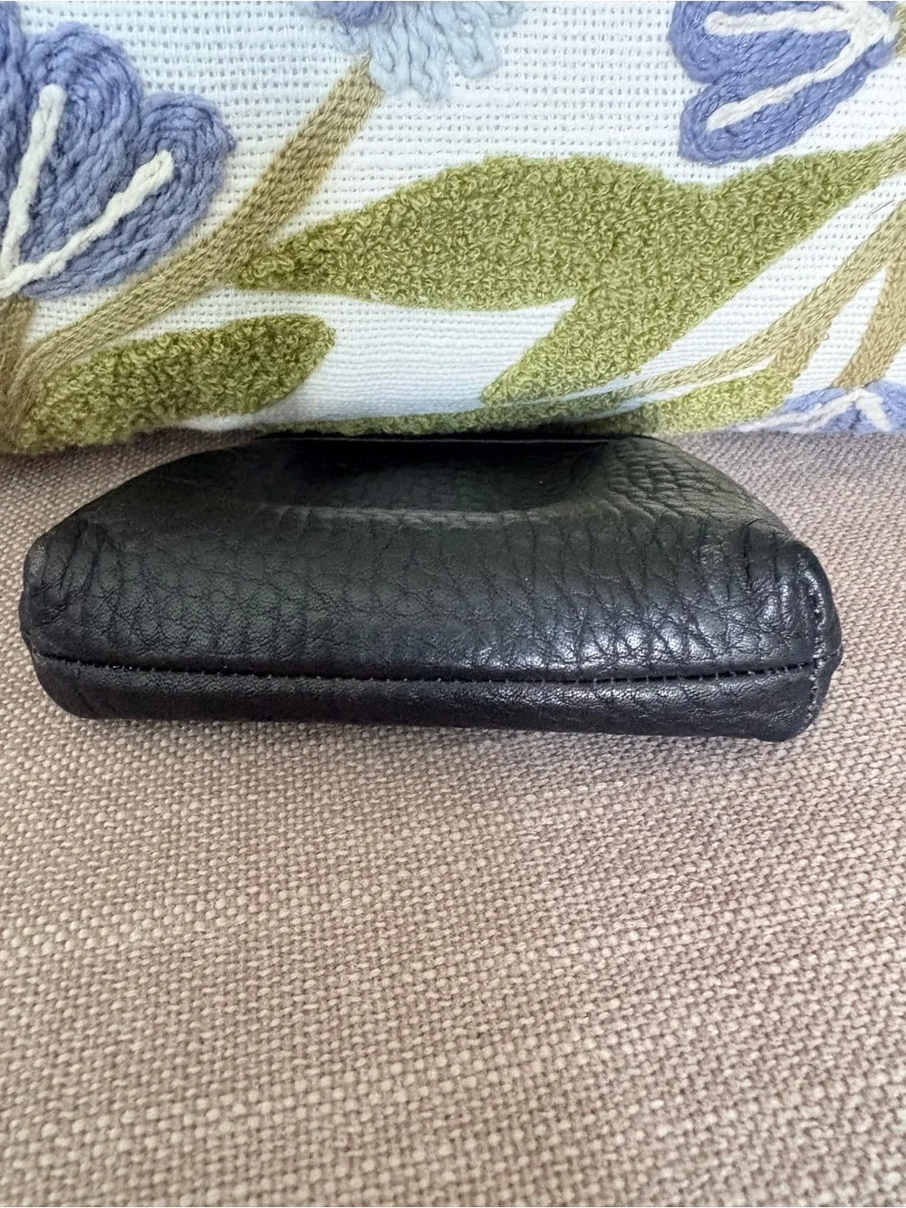 Dooney & Bourke Black Leather Kiss-Lock Coin Purse with Brown Logo Patch